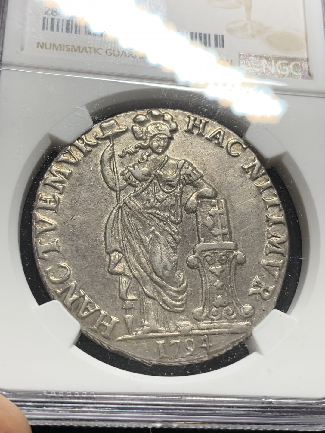 《竞宝斋》钱币微拍-第5场（0佣金包邮） NGC-AU58 荷兰1794年 西佛里斯省 3盾 站人大银币 原味难得