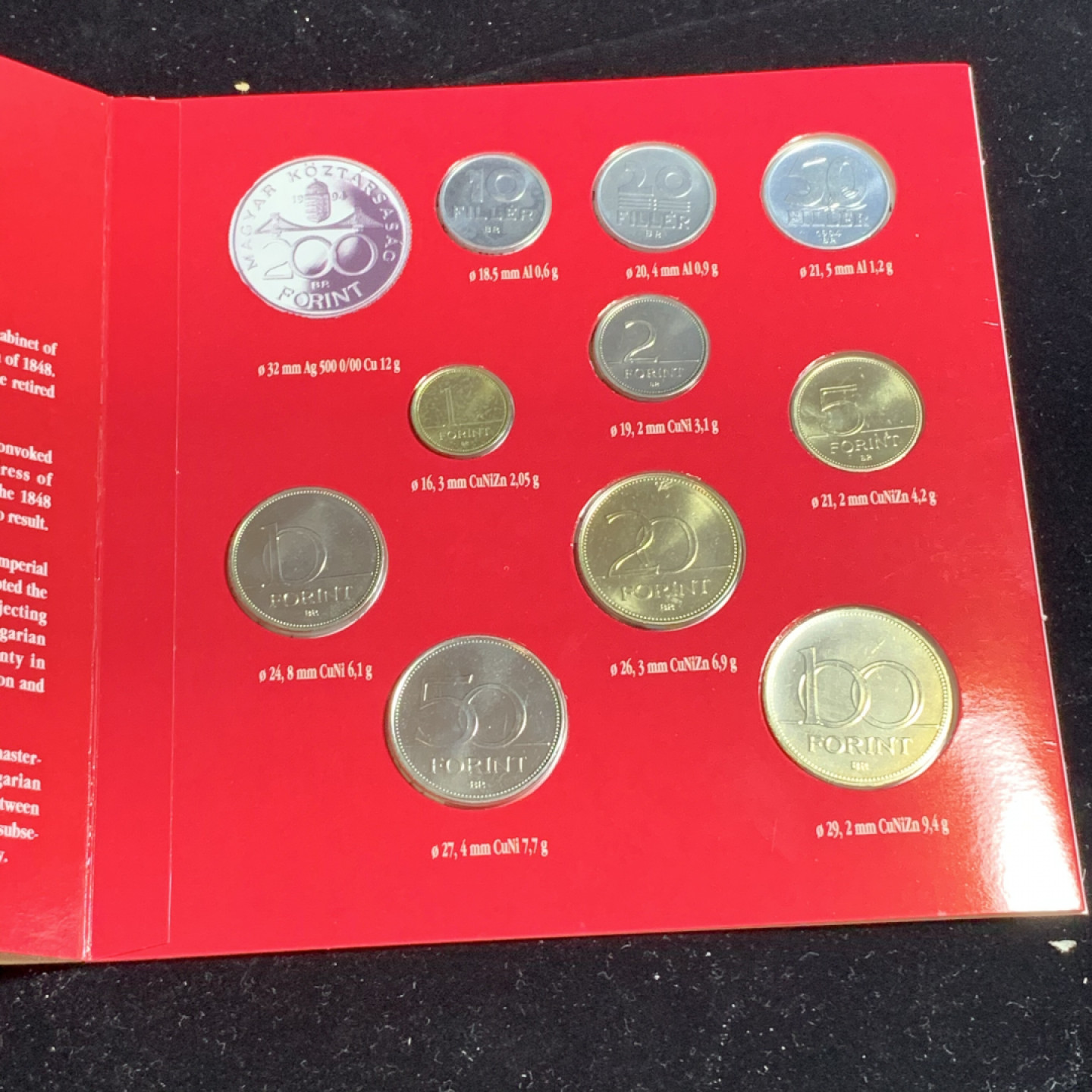 《竞宝斋》钱币微拍-第5场（0佣金包邮） 原装匈牙利 1994年 卡装套币11枚装 200福林是银币 少见