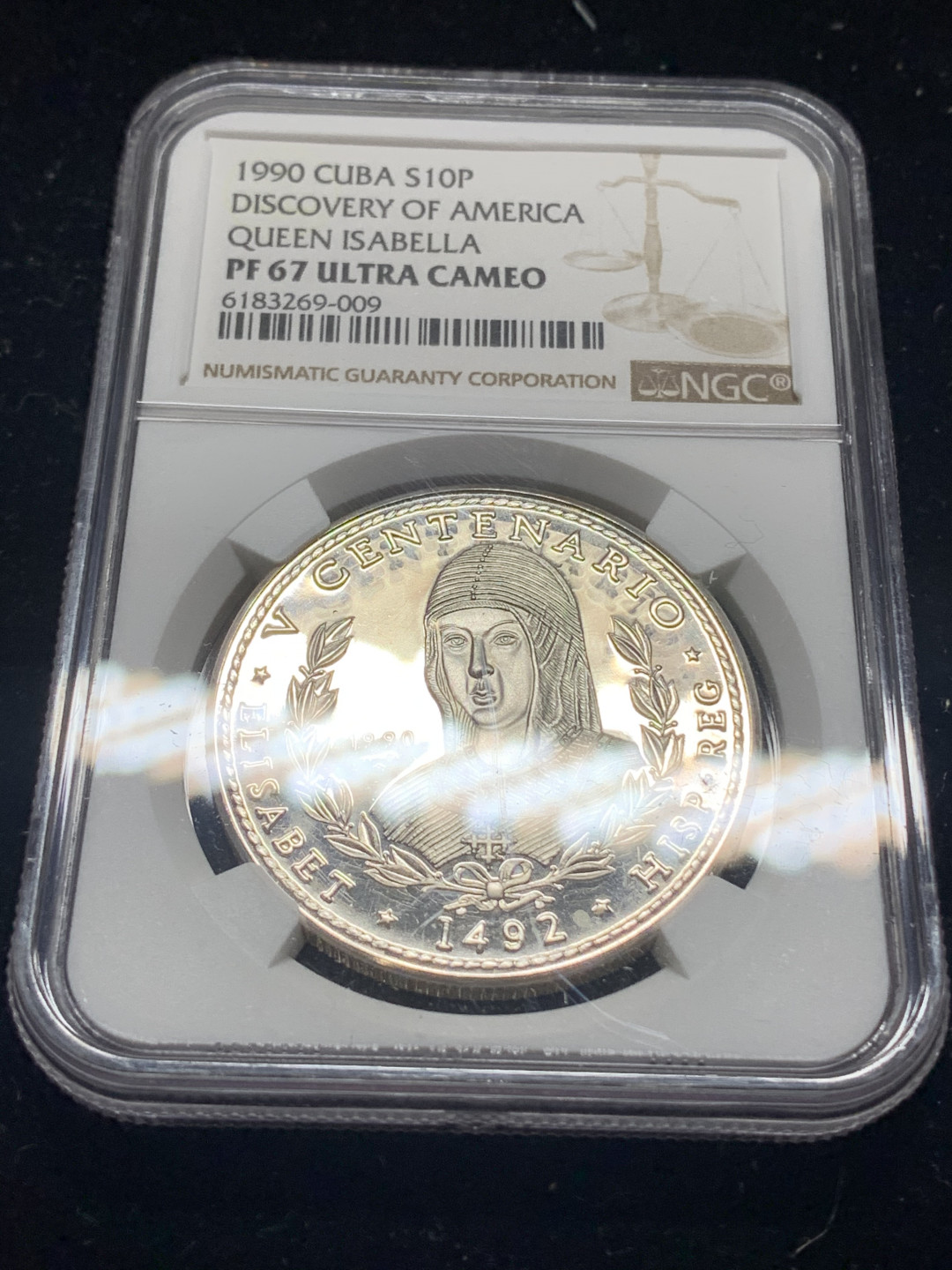 《竞宝斋》钱币微拍-第5场（0佣金包邮） NGC-PF67 古巴1990年古巴 10比索 1盎司纯银 伊萨贝拉 大银币 发型量5000枚