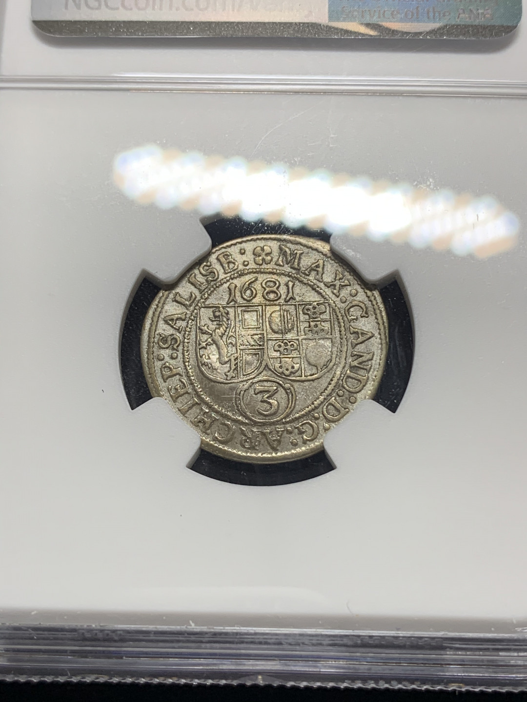 《竞宝斋》钱币微拍-第5场（0佣金包邮） NGC-AU 奥地利 萨尔兹堡 1681年 3K 银币 少见品种 此品种已经很难得
