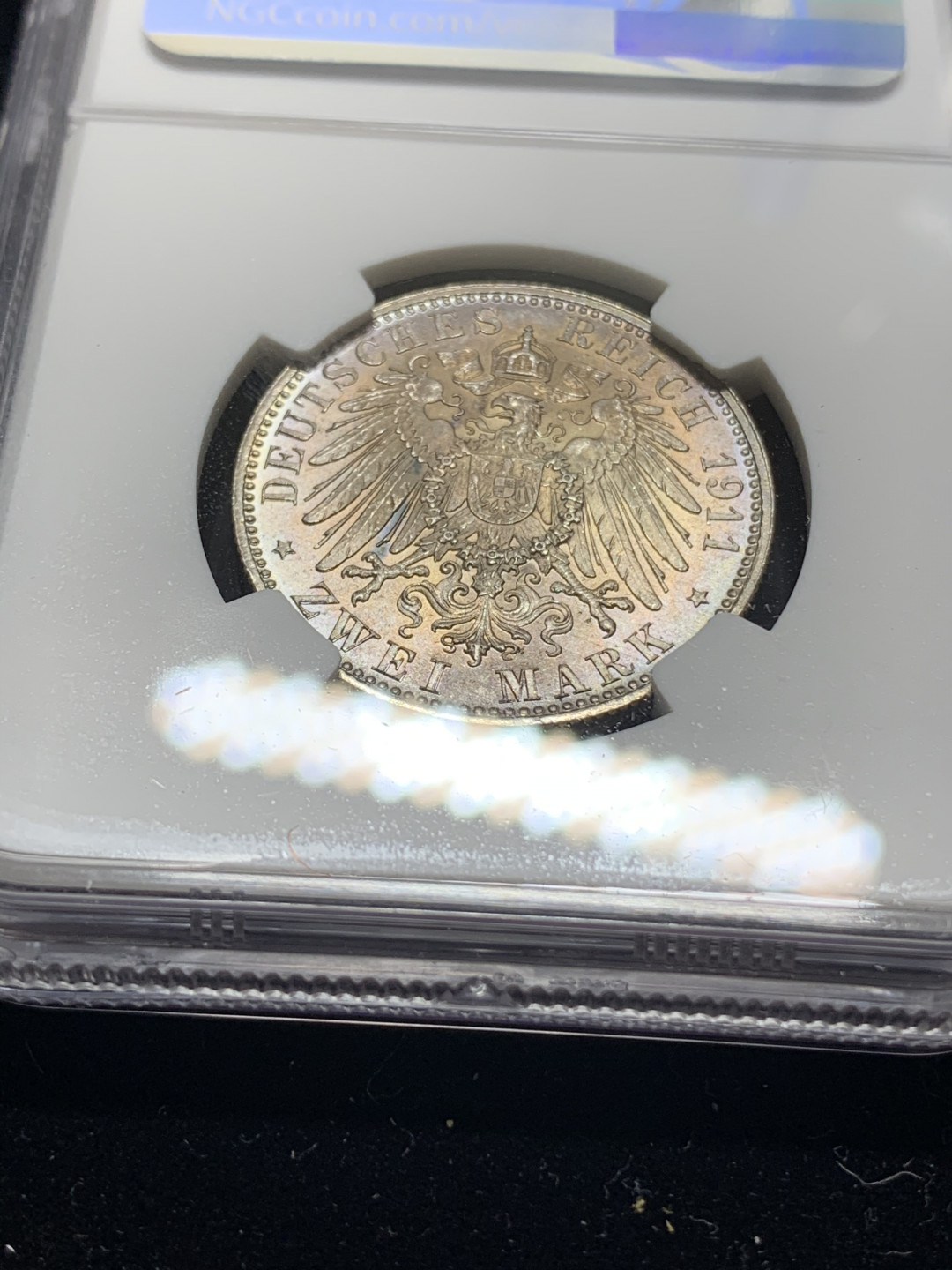 《竞宝斋》钱币微拍-第5场（0佣金包邮） NGC-MS63 德国巴伐利亚 1911年 2马克 90周年纪念 淡五彩 银币