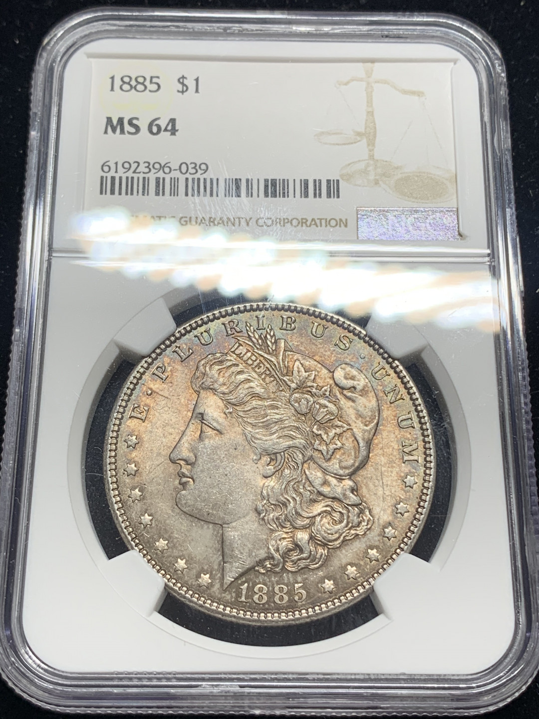 《竞宝斋》钱币微拍-第5场（0佣金包邮） NGC-MS64 美国1885年 摩根1元 五彩 银币