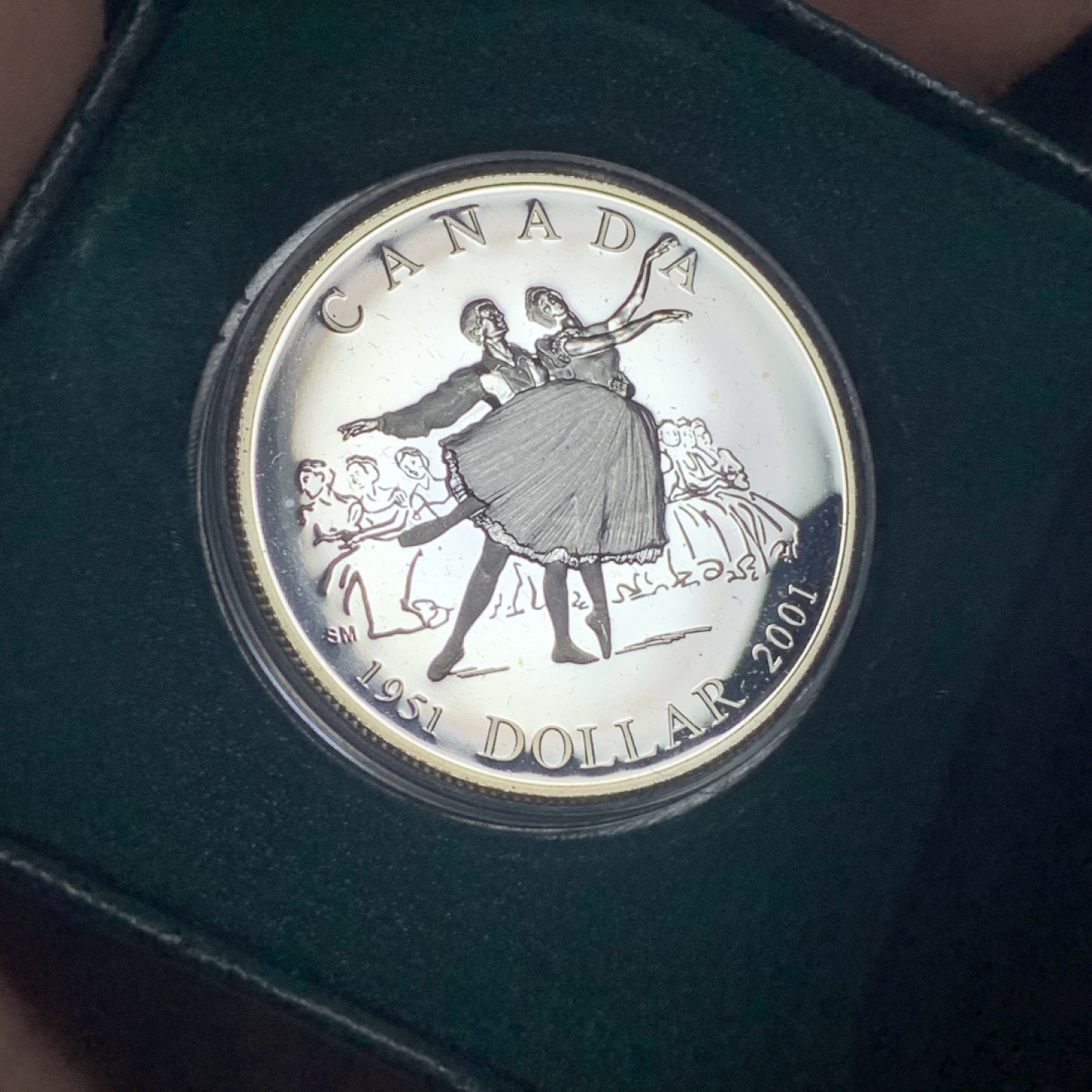 《竞宝斋》钱币微拍-第5场（0佣金包邮） 925银，原盒证书加拿大2001年 国家芭蕾舞50周年 1元 银币精铸币PROOF