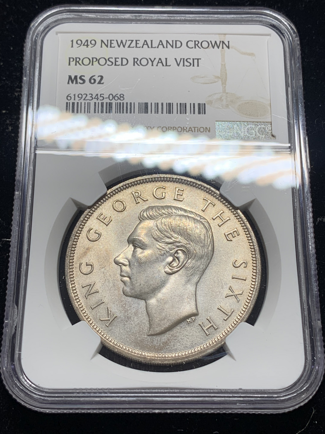 《竞宝斋》钱币微拍-第5场（0佣金包邮） NGC-MS62 新西兰1949年 乔六 1克朗 大银币