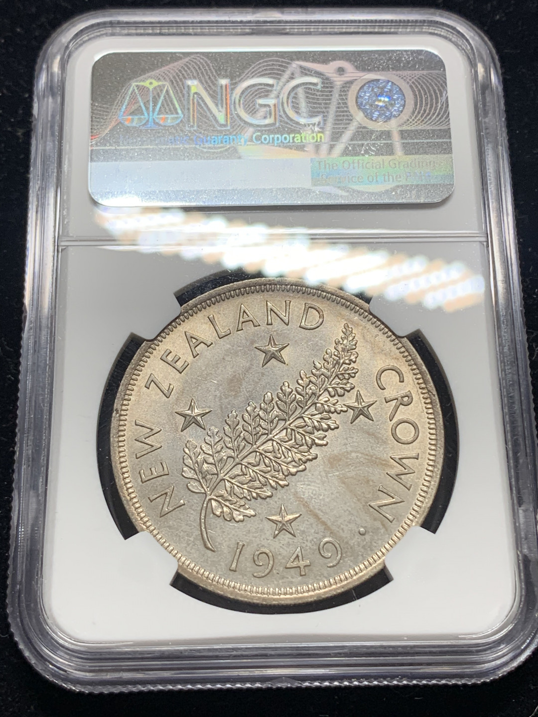 《竞宝斋》钱币微拍-第5场（0佣金包邮） NGC-MS62 新西兰1949年 乔六 1克朗 大银币