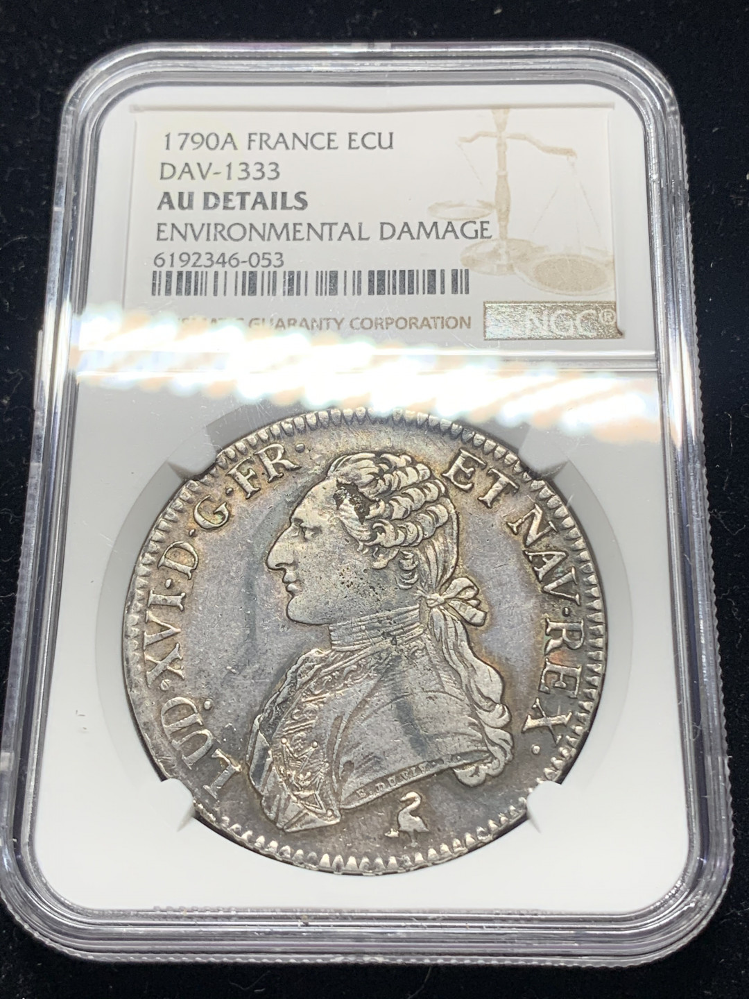 《竞宝斋》钱币微拍-第5场（0佣金包邮） NGC-AU 法国路易十六 1790年 埃居 老包浆 大银币