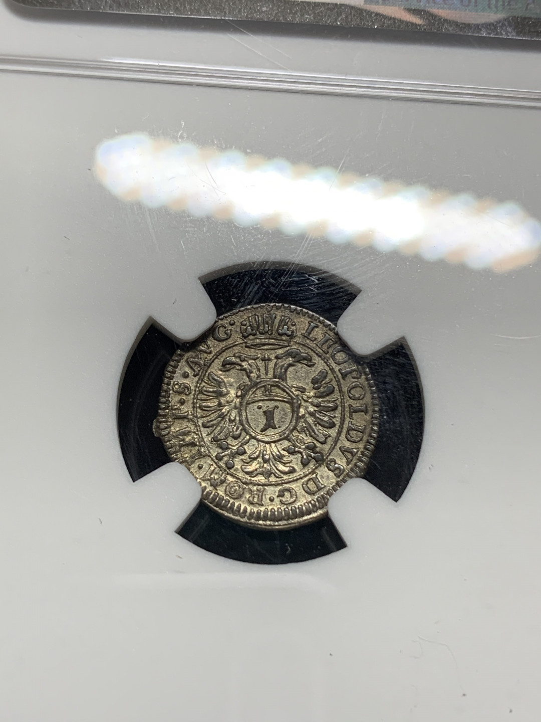 《竞宝斋》钱币微拍-第5场（0佣金包邮） NGC-MS62 德国奥格斯堡 1697年 石松和双头鹰徽 1克鲁泽 银币 唯一冠军分