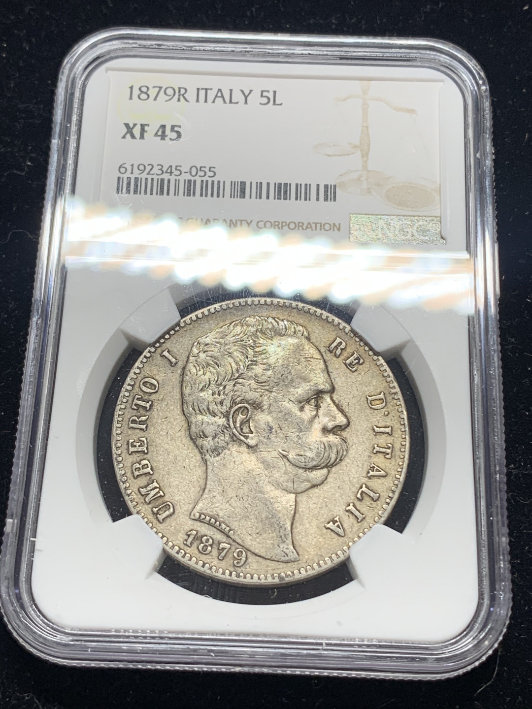 《竞宝斋》钱币微拍-第5场（0佣金包邮） NGC-XF45 意大利 1879年 罗马造币厂 翁贝托 5里拉 原味老包浆 银币