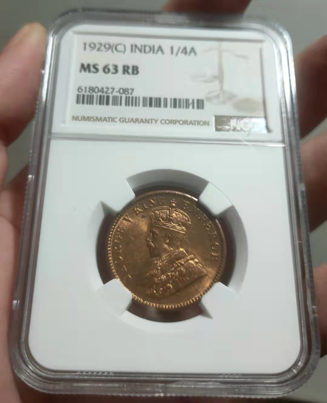 萌新换藏拍卖一 ngc ms63rb 英属印度乔治五世1929年1/4安娜铜币
