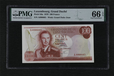 亘邦收藏 第86期（共75项 ）佣金不变 - 1970 卢森堡 100 Francs PMG 66EPQ A090605