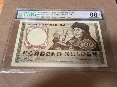 【Blue Auction】世界纸币精拍第126期——吉普赛女郎（共58拍） - 荷兰 1953年100盾 PMG66EPQ 哲学家、神学家德伊拉斯谟