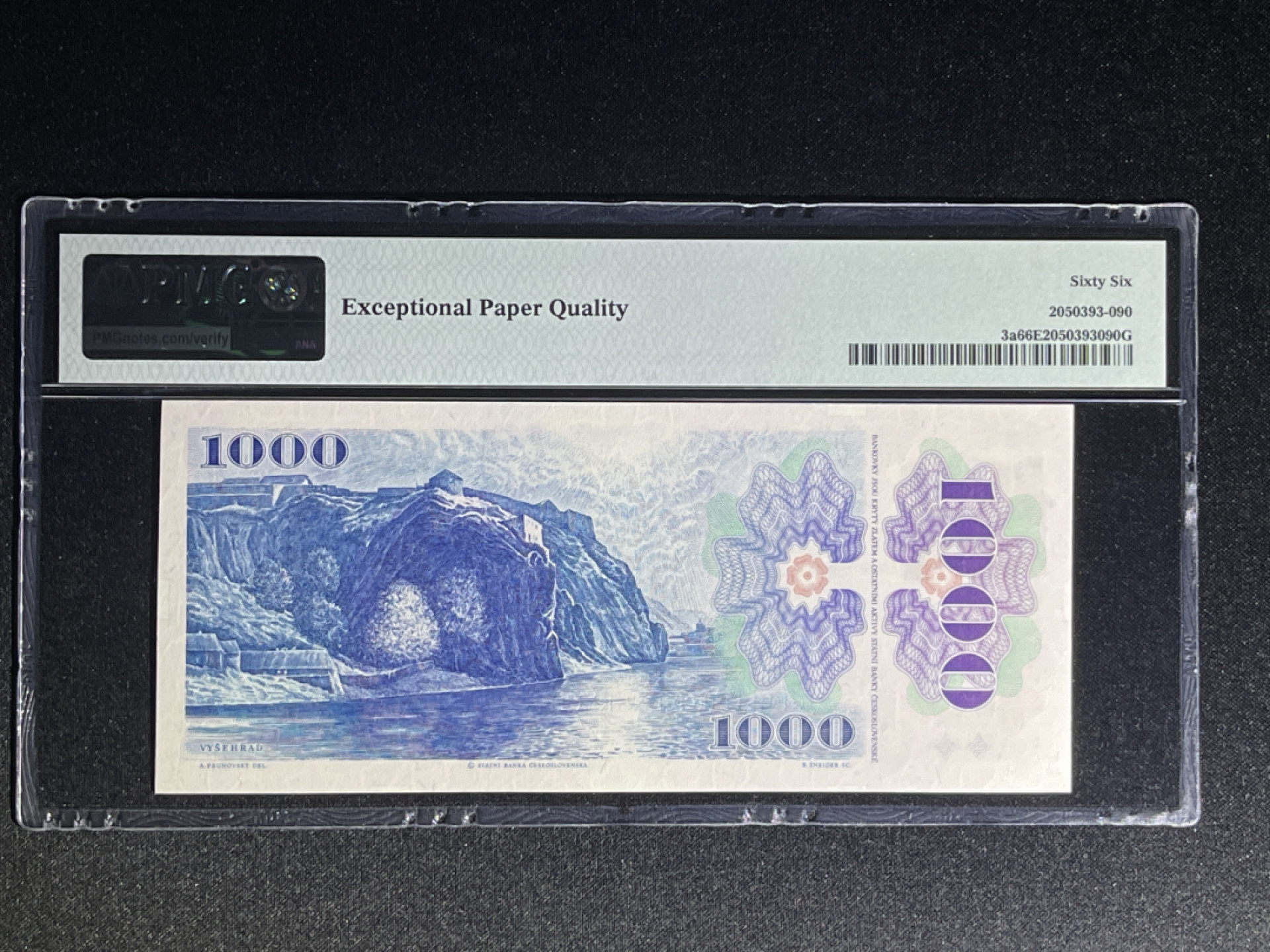 《张总收藏》37期—国庆精品 捷克1000克朗 PMG66E 捷斯解体后末版加盖邮票版本 P-3a