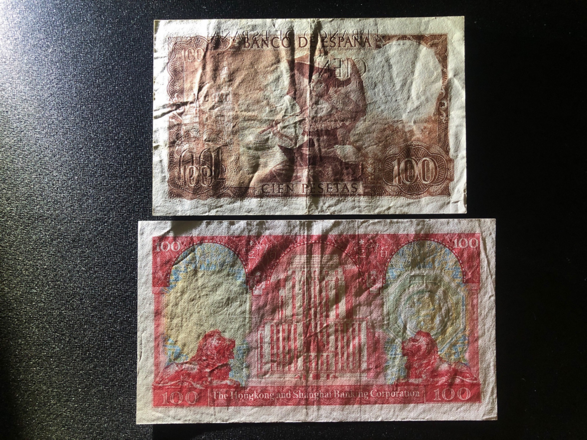 《张总收藏》37期—国庆精品 西班牙100比塞塔1965年和香港100元1982年汇丰银行 VF品相