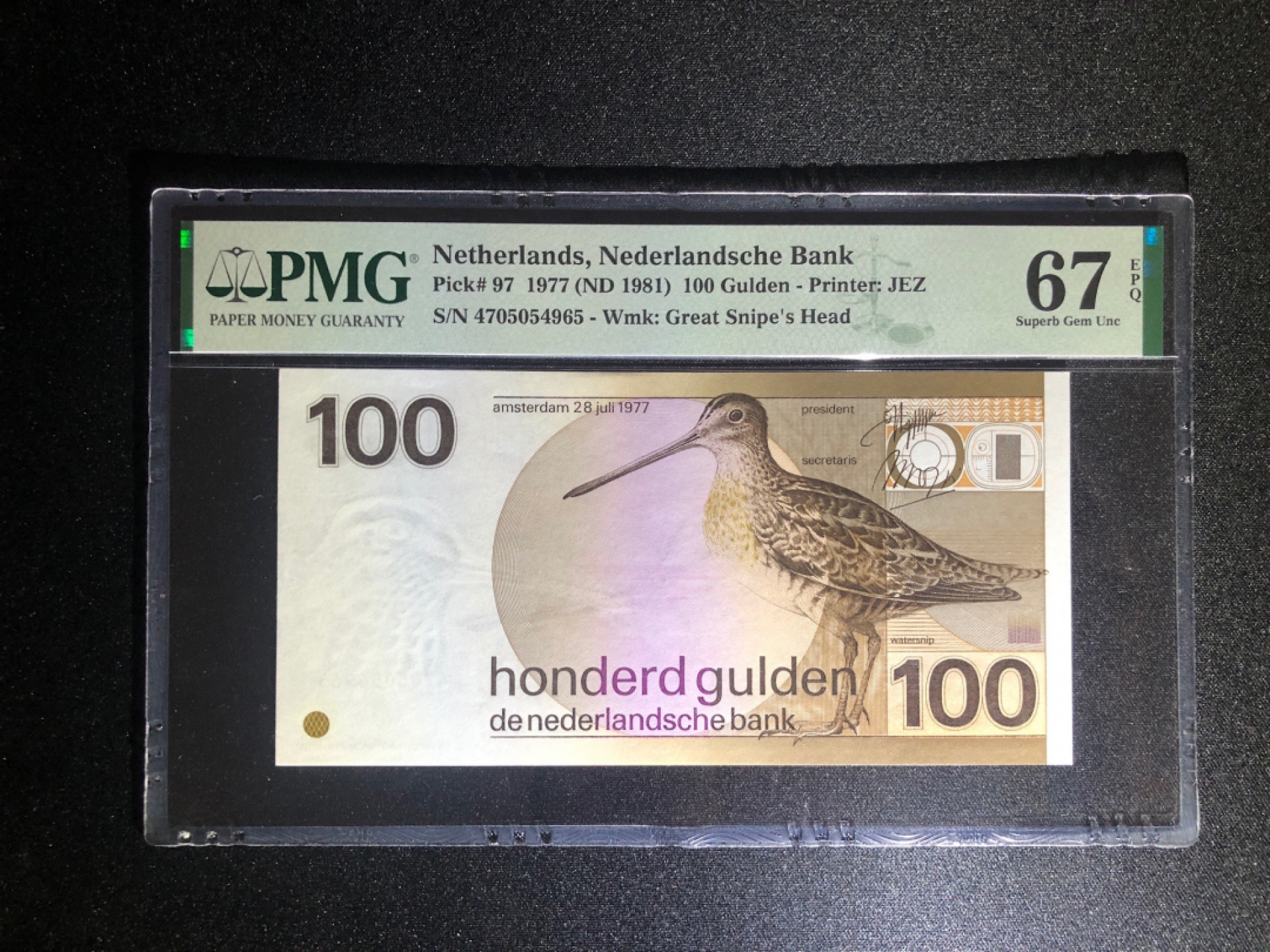 《张总收藏》37期—国庆精品 荷兰100盾 PMG67E 经典水鸟 P-97