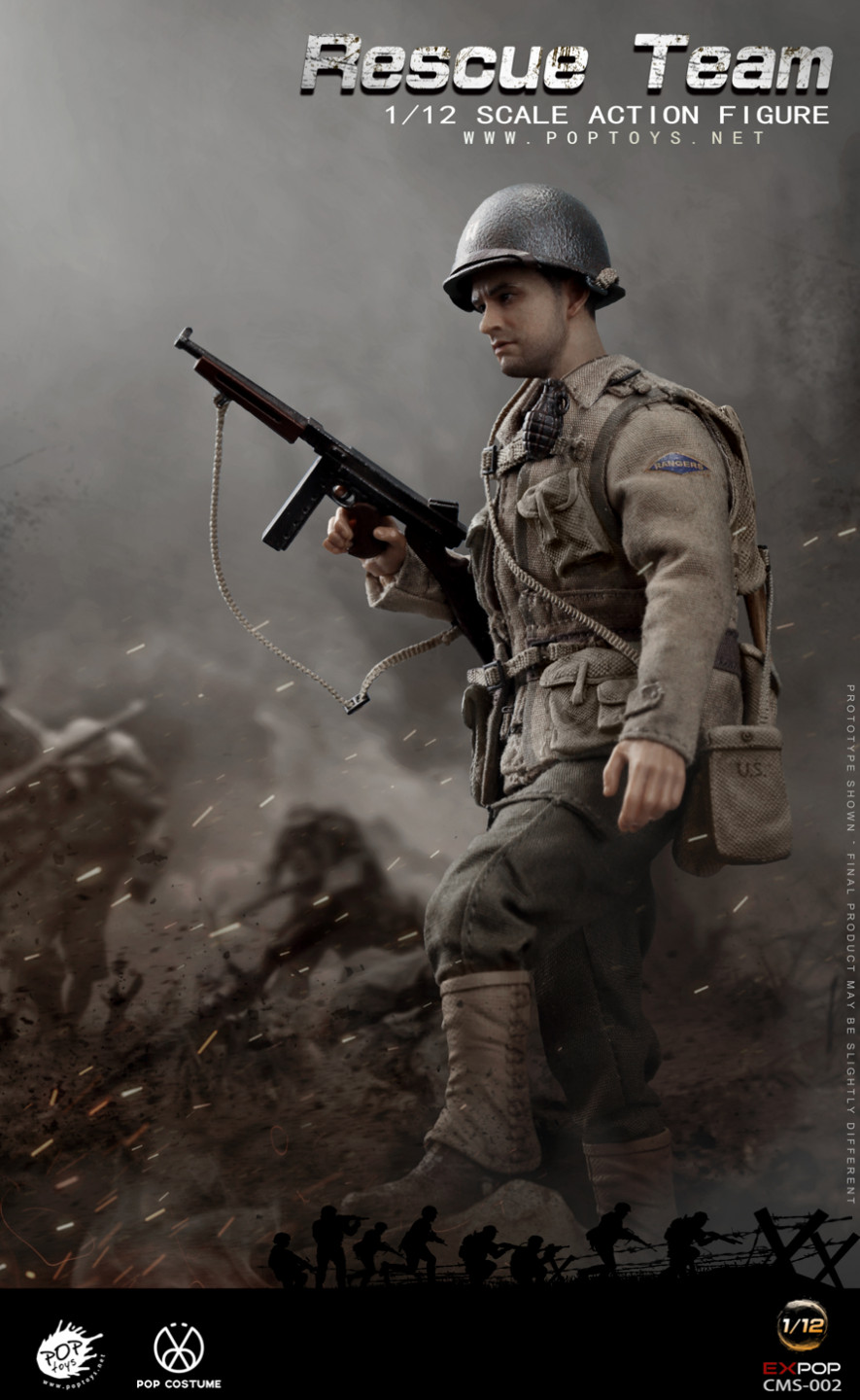 零元拍：POPTOYS 1/12 CMS004 拯救大兵瑞恩二战美军营救小队三人套装版 ，全新未拆。