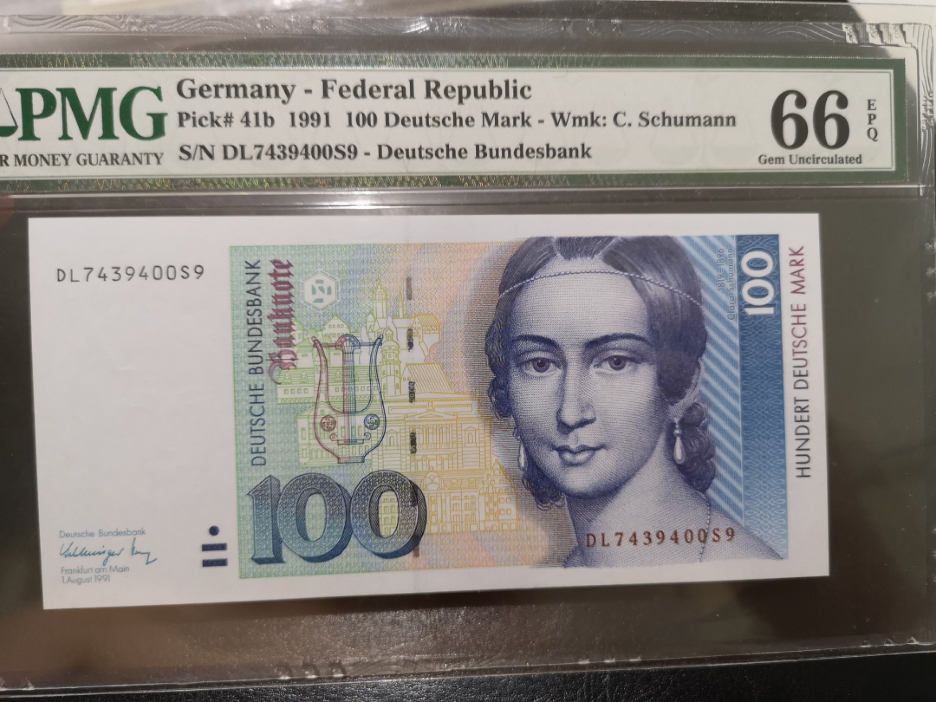 《外钞收藏家》第一百三十期拍卖 1991年德国100马克 克拉拉 PMG66