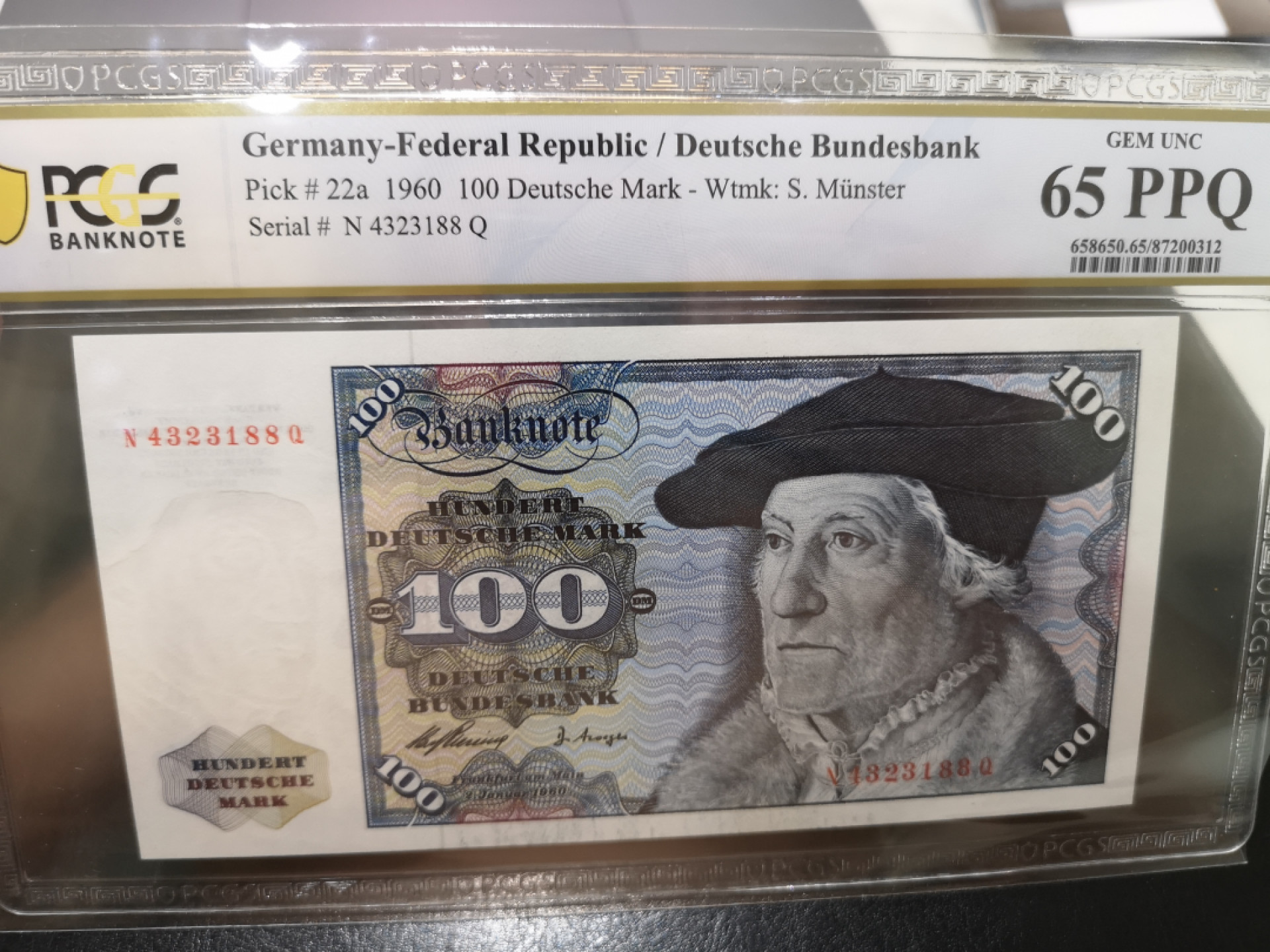 《外钞收藏家》第一百三十期拍卖 1960年联邦德国100马克 PCGS65  初版 尾88