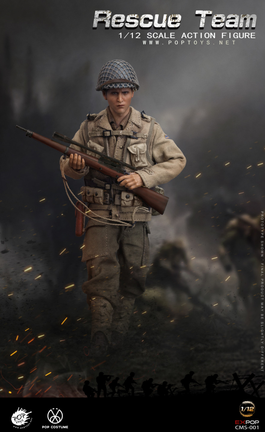 零元拍：POPTOYS 1/12 CMS004 拯救大兵瑞恩二战美军营救小队三人套装版 ，全新未拆。