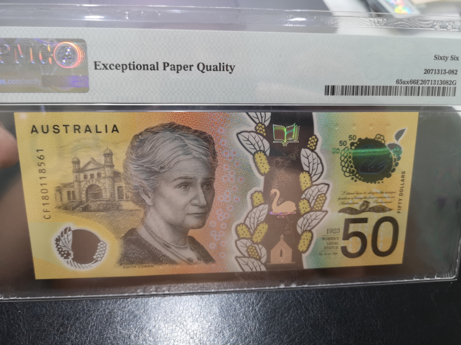 《外钞收藏家》第一百三十期拍卖 2018年澳大利亚最新版50刀 PMG66