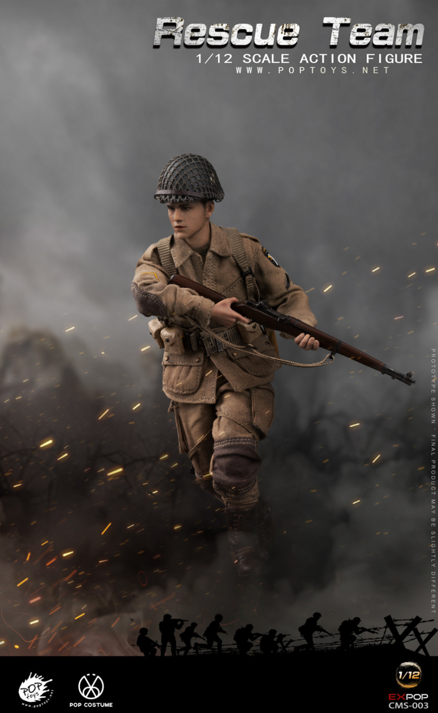 零元拍：POPTOYS 1/12 CMS004 拯救大兵瑞恩二战美军营救小队三人套装版 ，全新未拆。
