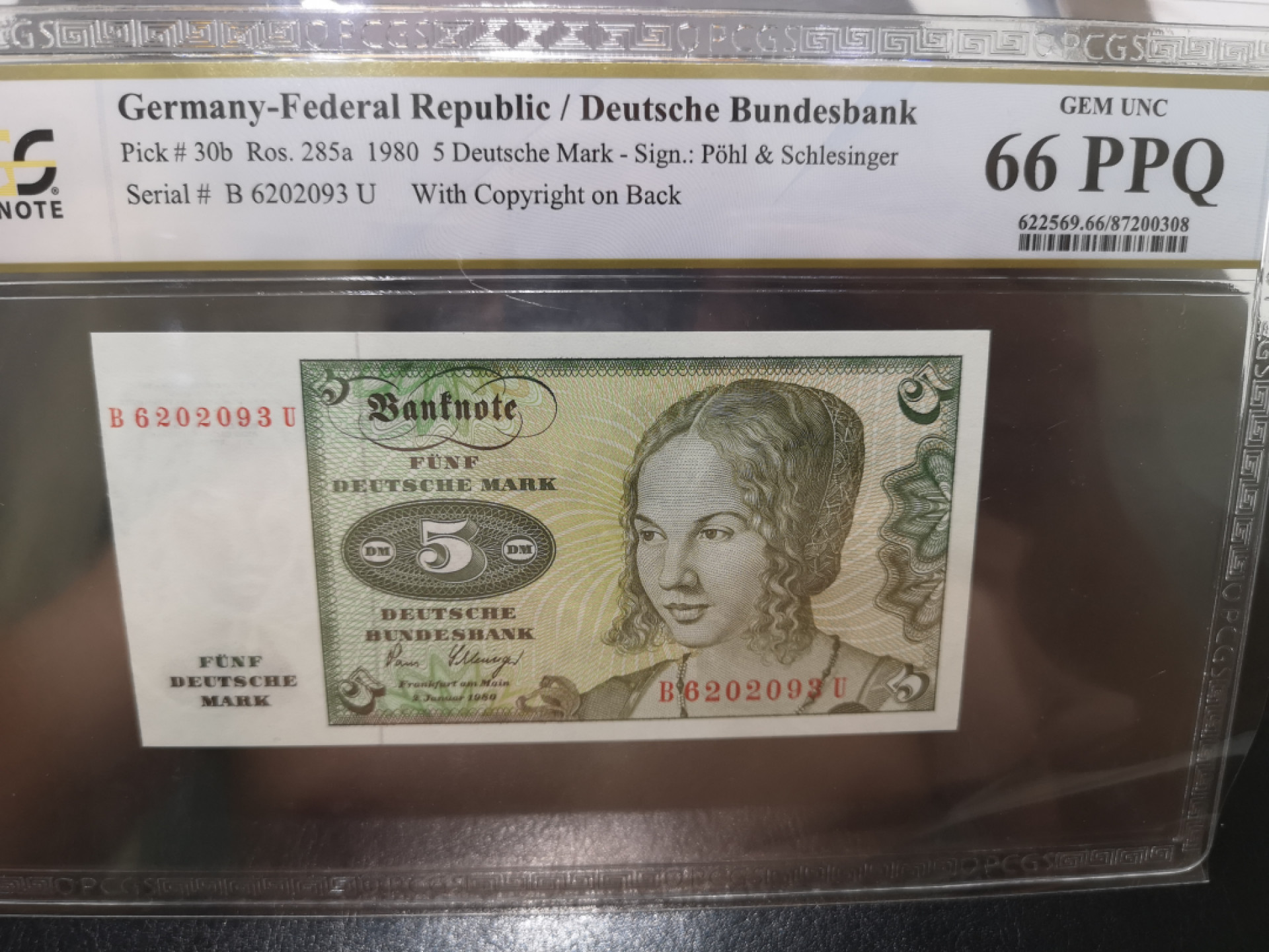 《外钞收藏家》第一百三十期拍卖 1980年联邦德国5马克 PCGS66