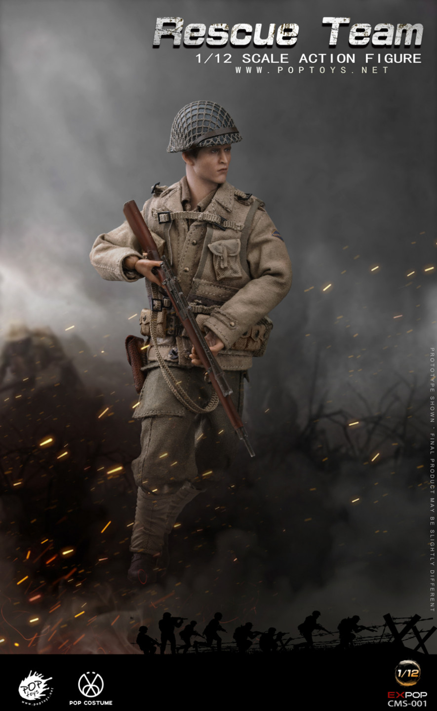 零元拍：POPTOYS 1/12 CMS004 拯救大兵瑞恩二战美军营救小队三人套装版 ，全新未拆。