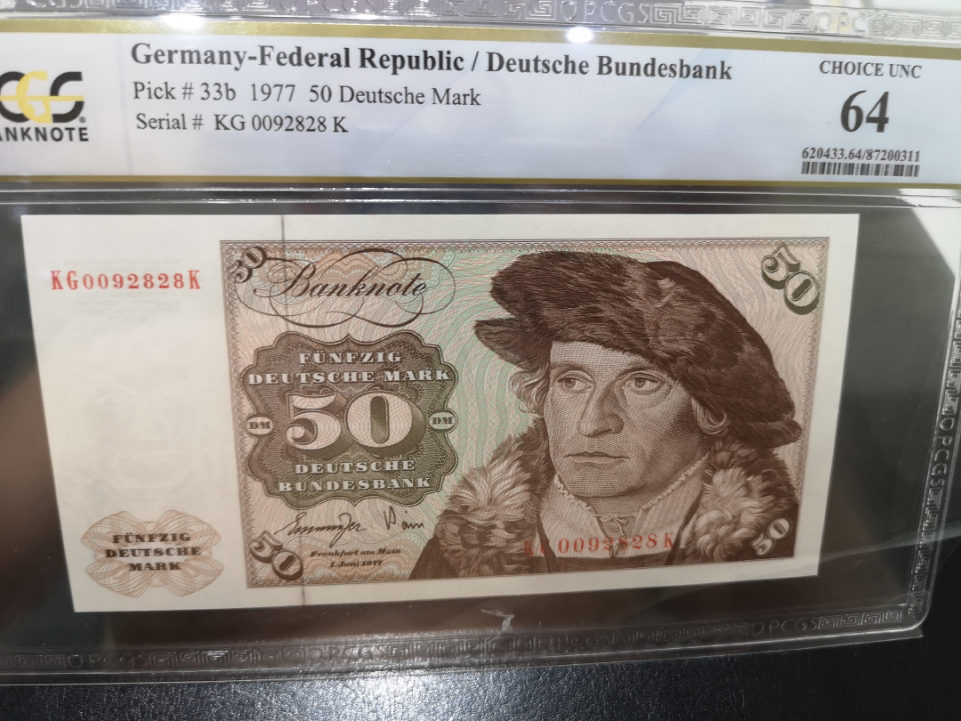 《外钞收藏家》第一百三十期拍卖 1977年联邦德国50马克 PCGS64 无47尾8
