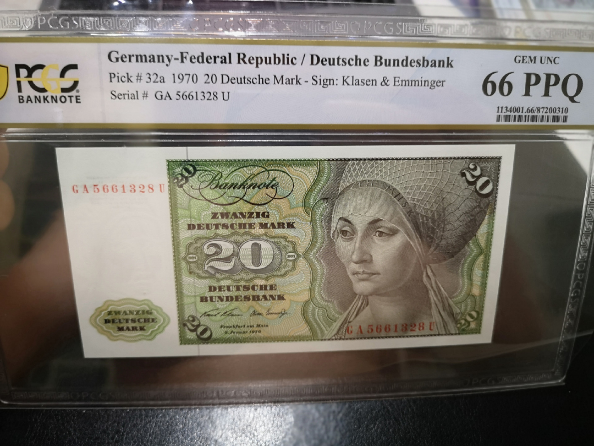 《外钞收藏家》第一百三十期拍卖 1970年联邦德国20马克 PCGS66