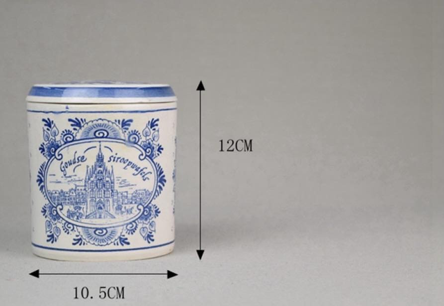 顺兴如意欧洲古董馆 DELFT（代尔夫特）青花瓷豪达圣扬教堂纹饰储物罐（收纳罐、烟丝罐、茶叶罐）摆件