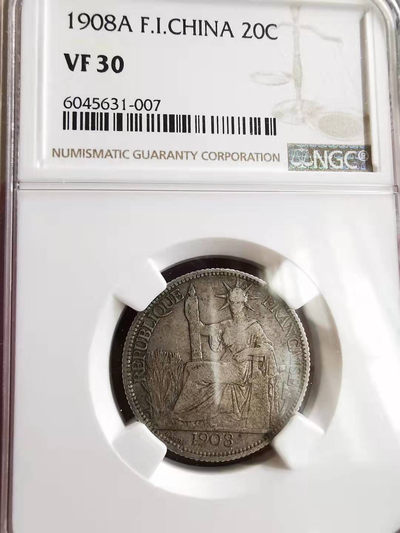 凡希社世界钱币副品交流自动拍四 - 1908A法属印度支那20分NGC-VF30