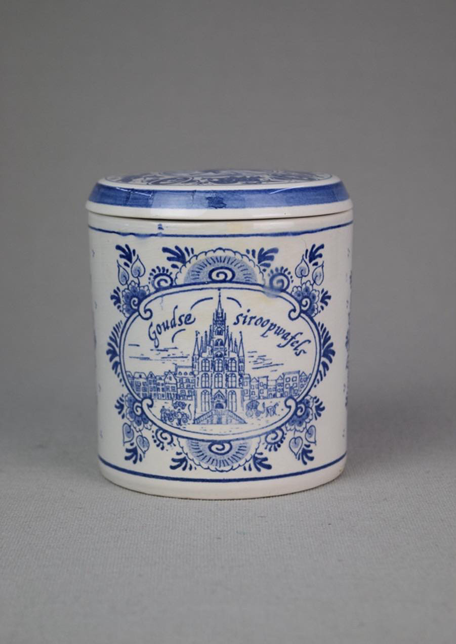 顺兴如意欧洲古董馆 DELFT（代尔夫特）青花瓷豪达圣扬教堂纹饰储物罐（收纳罐、烟丝罐、茶叶罐）摆件