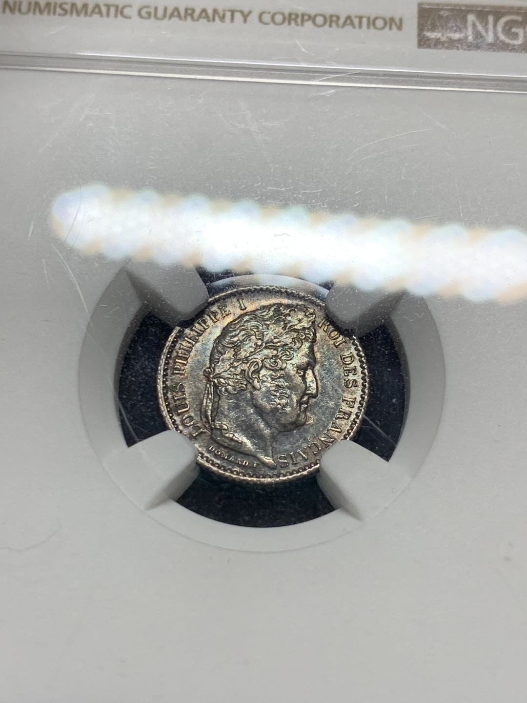 《竞宝斋》钱币微拍-第7场（不限金额顺丰包邮） NGC UNC 法国 1845年 菲利普一世 25分 银币 五彩包浆 细节一流 NGC就是不给分