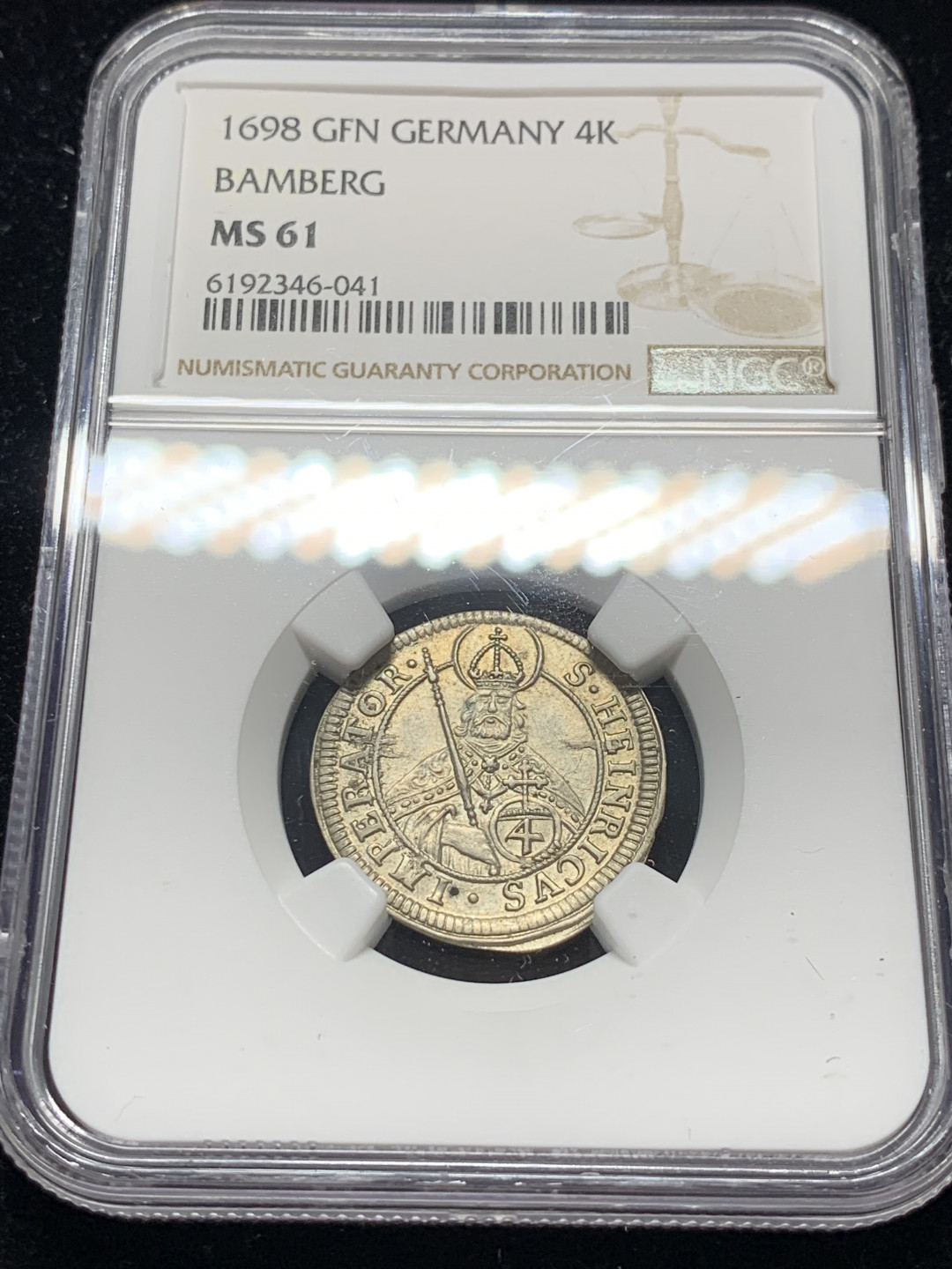 《竞宝斋》钱币微拍-第7场（不限金额顺丰包邮） 亚军 NGC MS61 德国班贝格 1698年 4K 银币 稀少品种