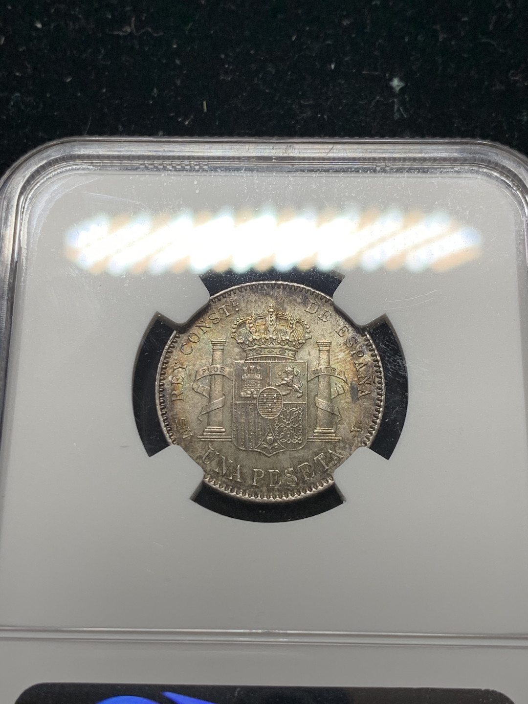 《竞宝斋》钱币微拍-第7场（不限金额顺丰包邮） NGC MS63 西班牙 1900年 小双柱 1比塞塔 原光带彩 银币