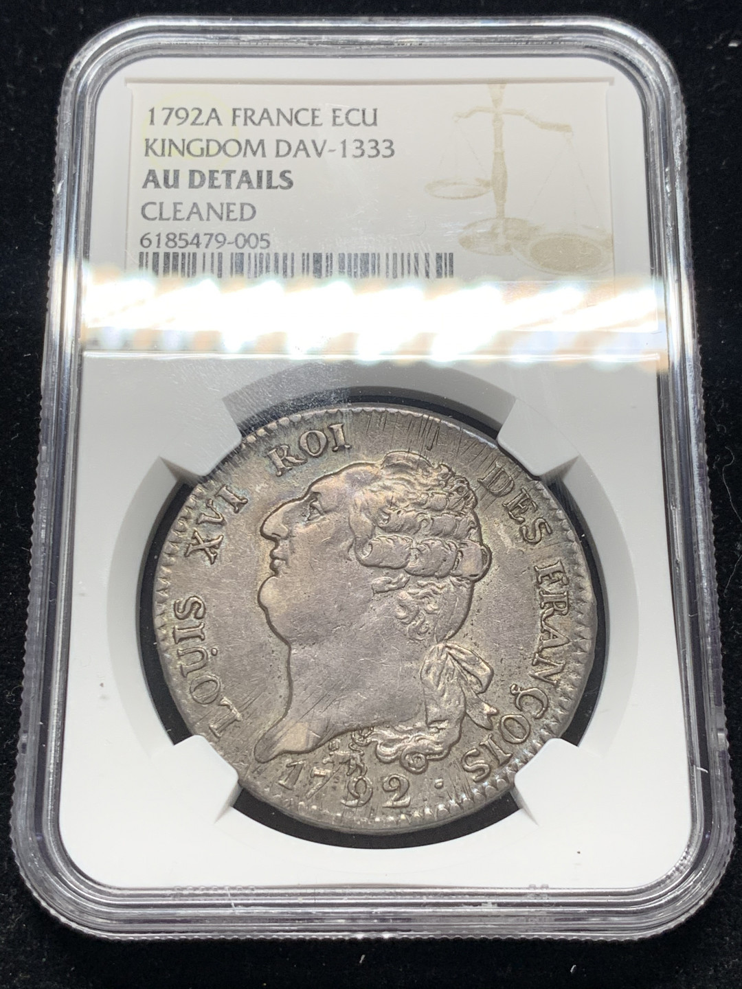 《竞宝斋》钱币微拍-第7场（不限金额顺丰包邮） NGC AU评级 法国1792年 路易十六 天使埃居 大银币