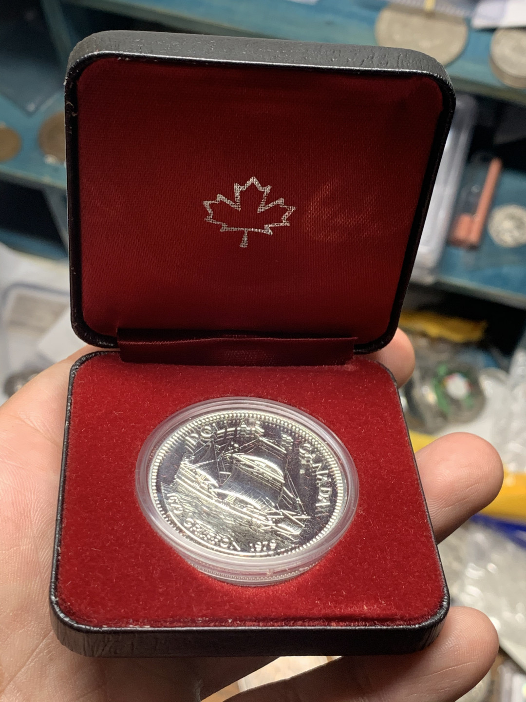 《竞宝斋》钱币微拍-第7场（不限金额顺丰包邮） 加拿大 1979年 帆船 一元 精制纪念 银币 原盒