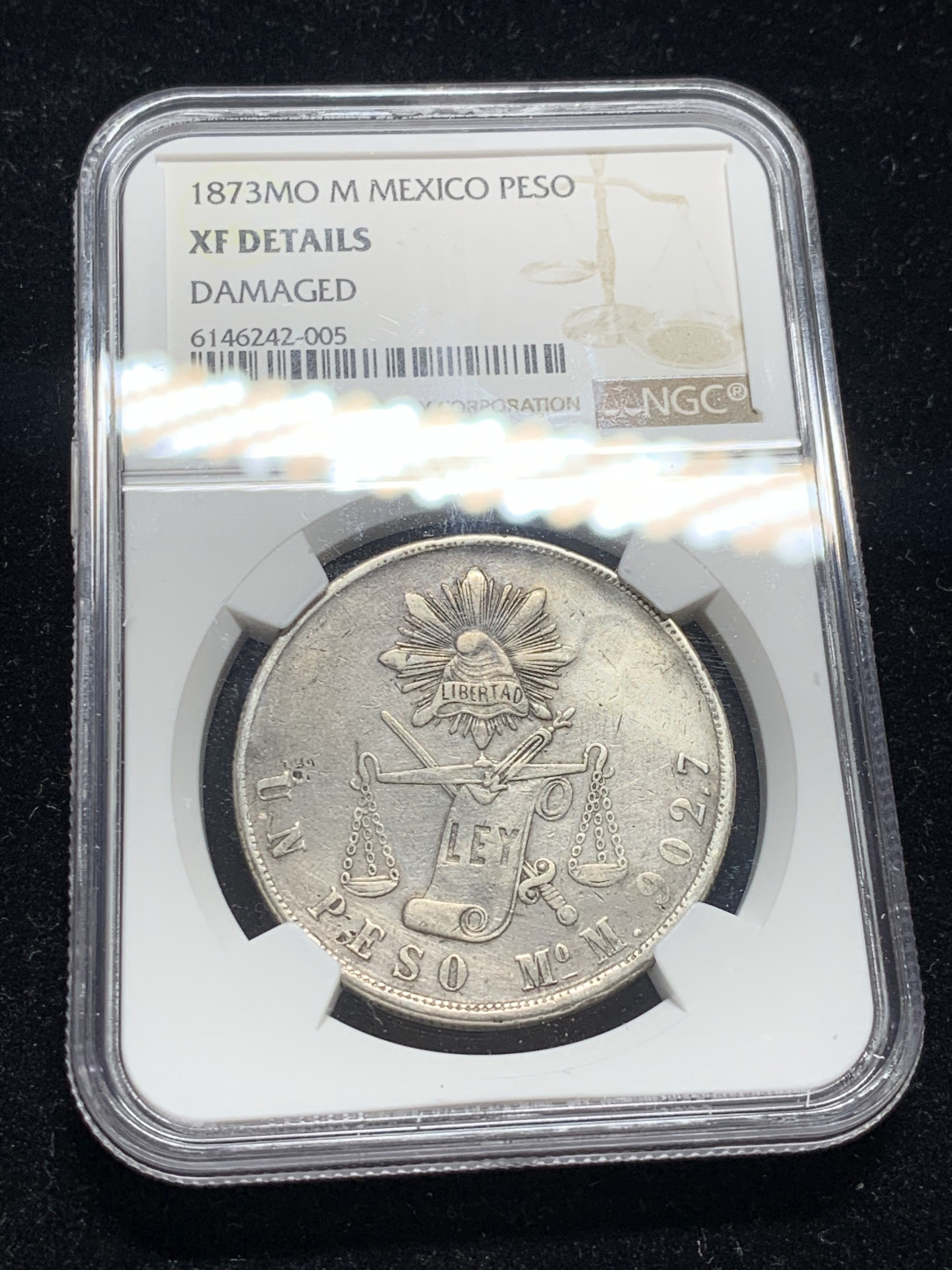 《竞宝斋》钱币微拍-第7场（不限金额顺丰包邮） NGC-XFD  墨西哥天平鹰洋1比索   mo 1873  原味老包浆 原味难得