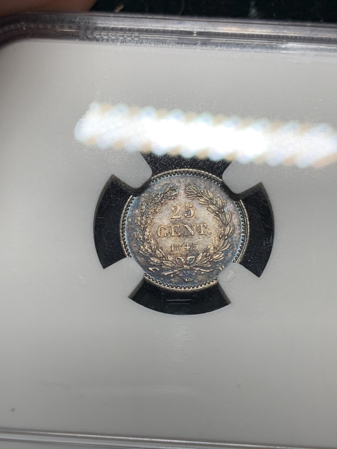 《竞宝斋》钱币微拍-第7场（不限金额顺丰包邮） NGC UNC 法国 1845年 菲利普一世 25分 银币 五彩包浆 细节一流 NGC就是不给分