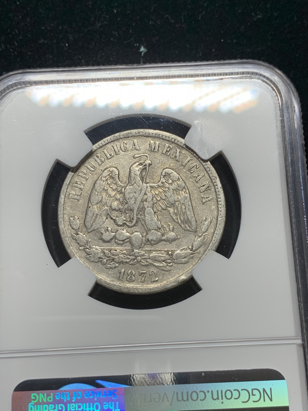 《竞宝斋》钱币微拍-第7场（不限金额顺丰包邮） NGC-XFD  墨西哥天平鹰洋半圆   mo 1872  原味老包浆   稀少品种