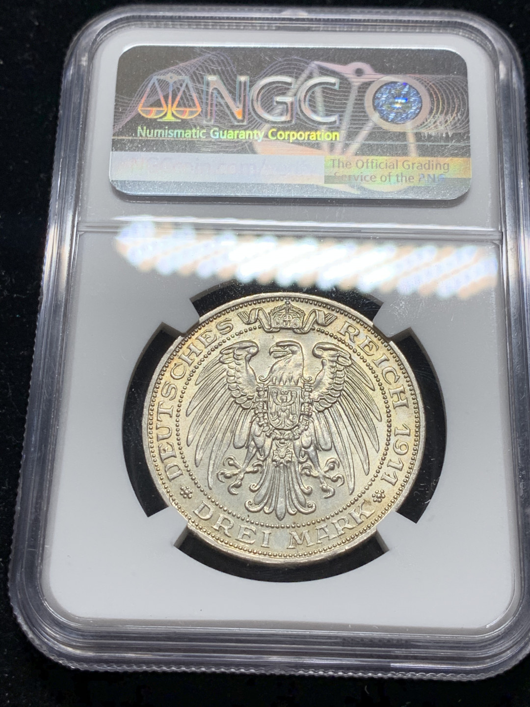 《竞宝斋》钱币微拍-第7场（不限金额顺丰包邮） NGC MS63 德国普鲁士 1911年 布莱斯劳大学 3马克 银币