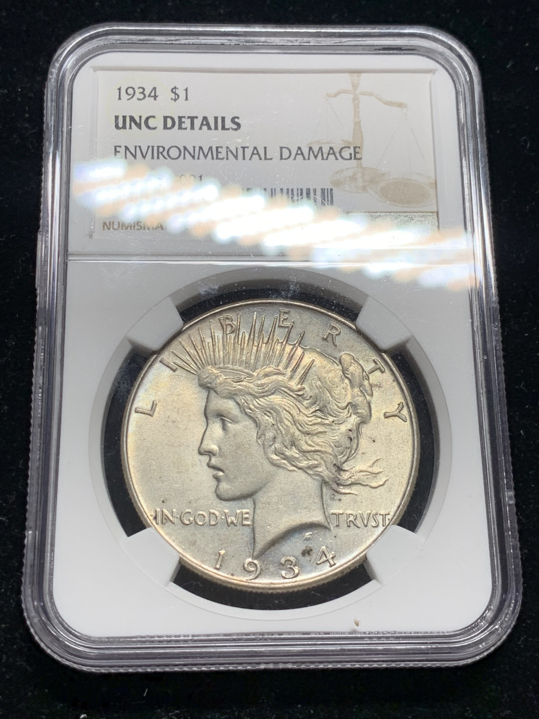 《竞宝斋》钱币微拍-第7场（不限金额顺丰包邮） NGC UNC 细节评级 1934年  和平 1美元大银币