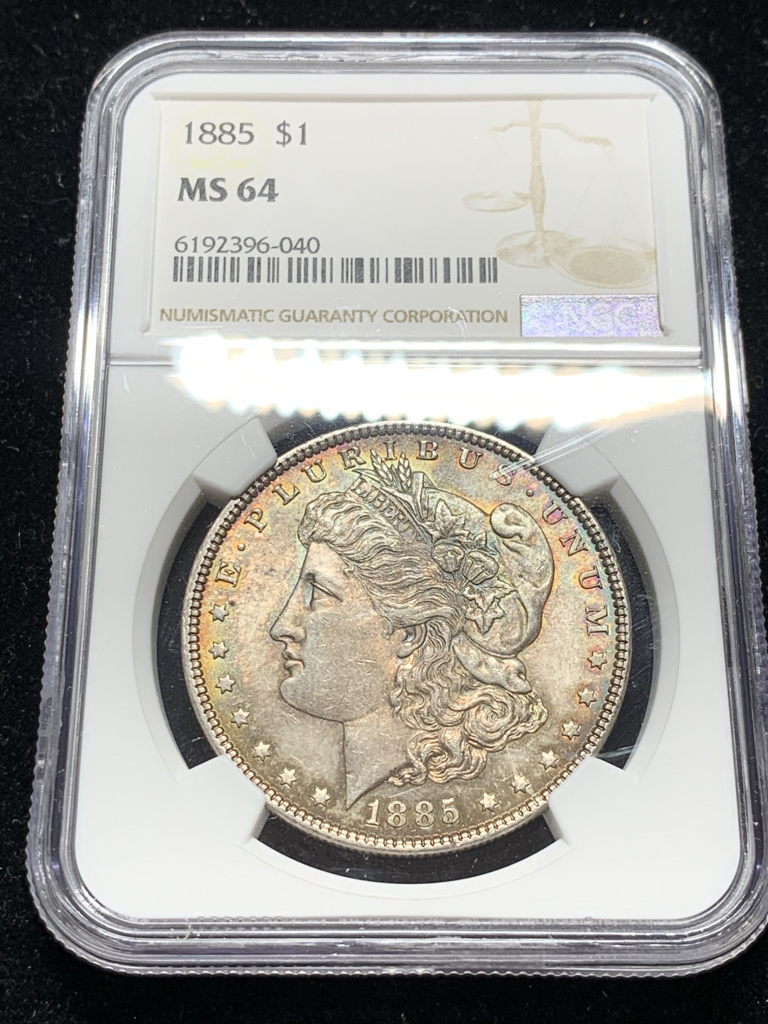 《竞宝斋》钱币微拍-第7场（不限金额顺丰包邮） NGC MS64 美国 1885年 摩根一元 经典的五彩包浆