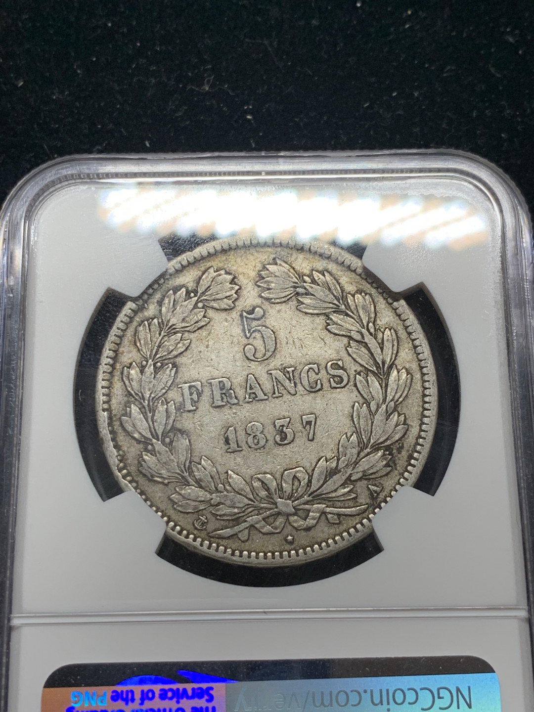 《竞宝斋》钱币微拍-第7场（不限金额顺丰包邮） NGC AU50 法国1837年 菲利普一世 5法郎 银币 原味老包浆 