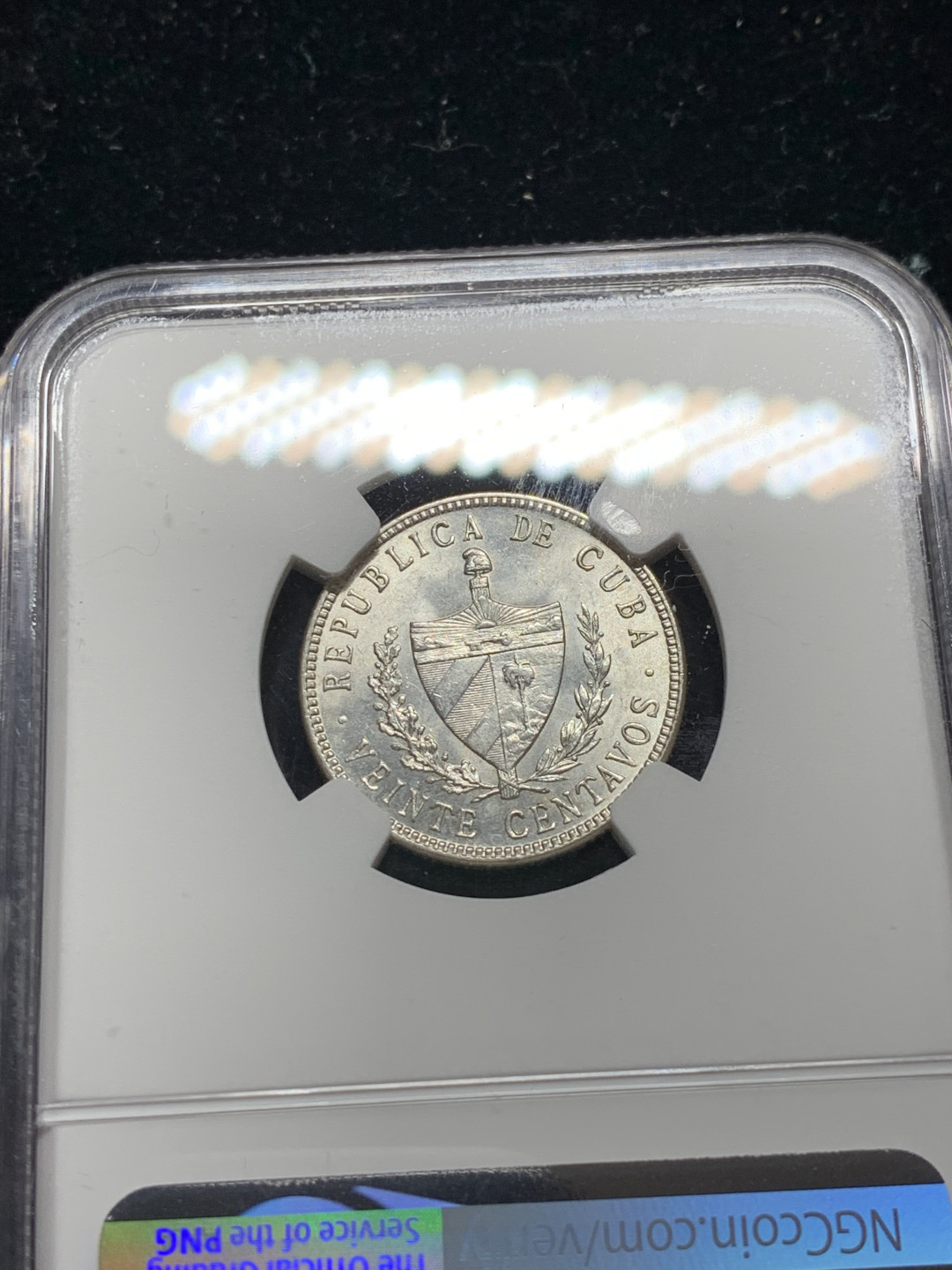 《竞宝斋》钱币微拍-第7场（不限金额顺丰包邮） NGC MS64 古巴 1949年 大五星 20分 银币 高分品 热门品种
