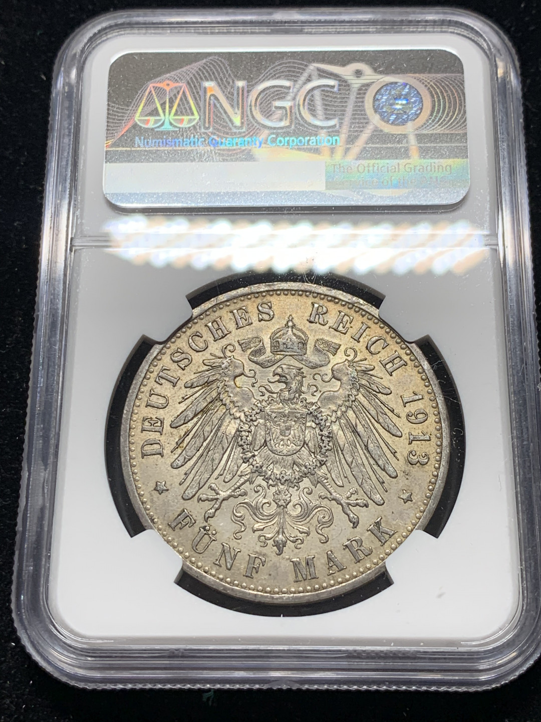 《竞宝斋》钱币微拍-第7场（不限金额顺丰包邮） NGC AU58 德国普鲁士 1913年 军装版 5马克 大银币 原味
