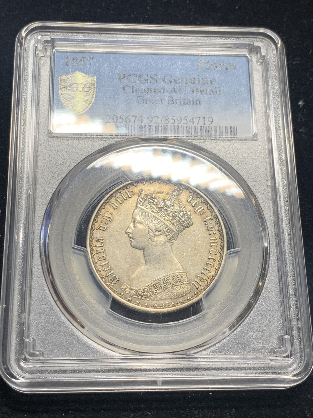 《竞宝斋》钱币微拍-第7场（不限金额顺丰包邮） PCGS AU 英国 1857年 维多利亚女王 哥特福林 银币