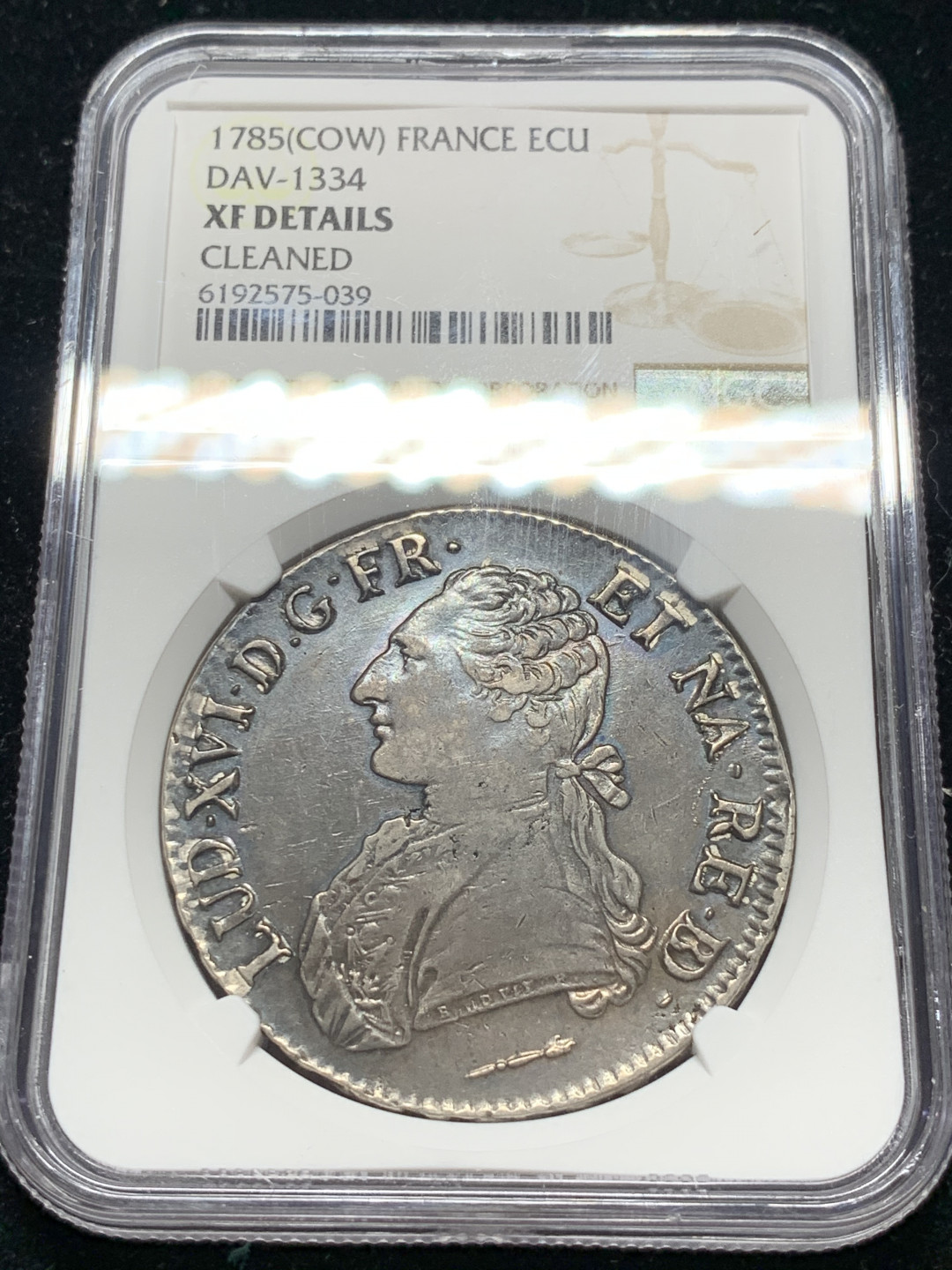 《竞宝斋》钱币微拍-第7场（不限金额顺丰包邮） NGC XF 法国 1785年 路易十六 1埃居 大银币 黑包浆味道一流