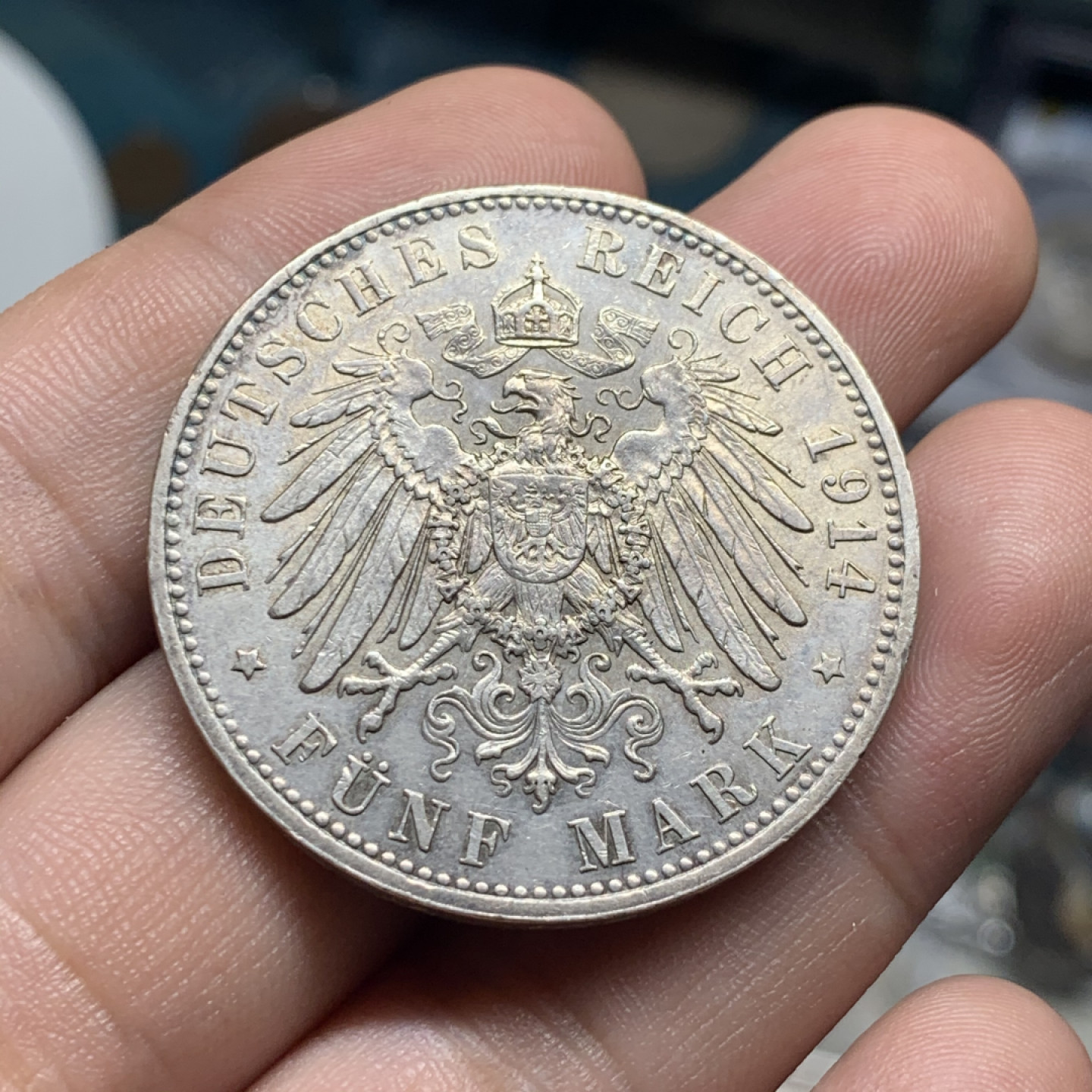 《竞宝斋》钱币微拍-第7场（不限金额顺丰包邮） 德国巴伐利亚 1914年 路德维希 5马克 原味大银币27.7g，38mm