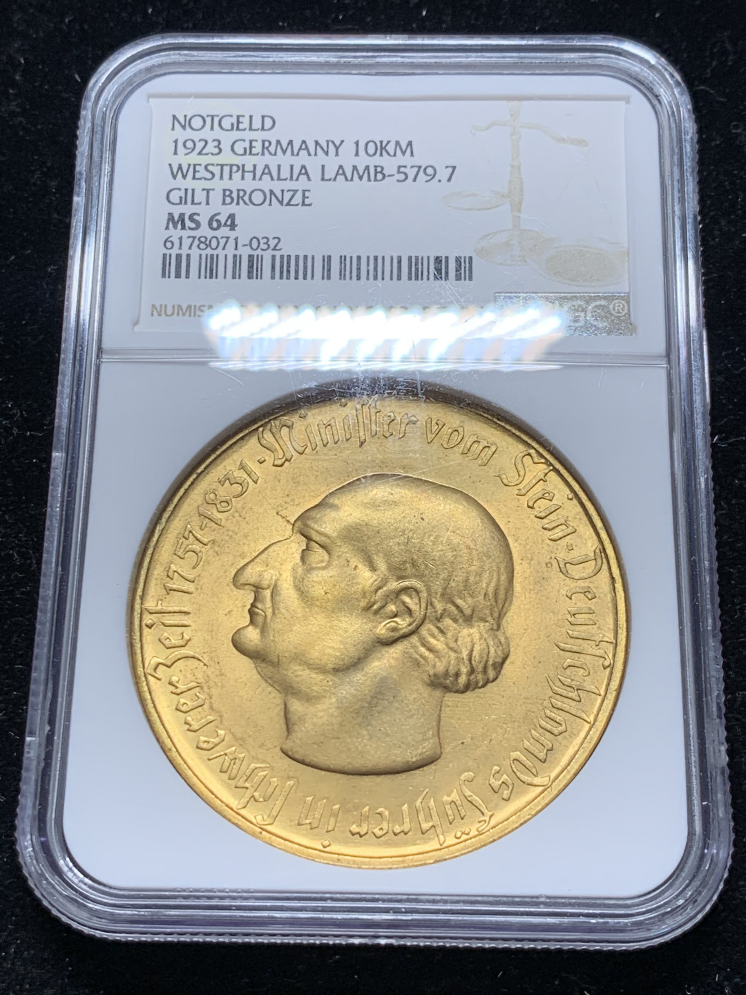 《竞宝斋》钱币微拍-第7场（不限金额顺丰包邮） NGC MS64 德国魏玛 1923年 大马币 10000马克 大铜币 