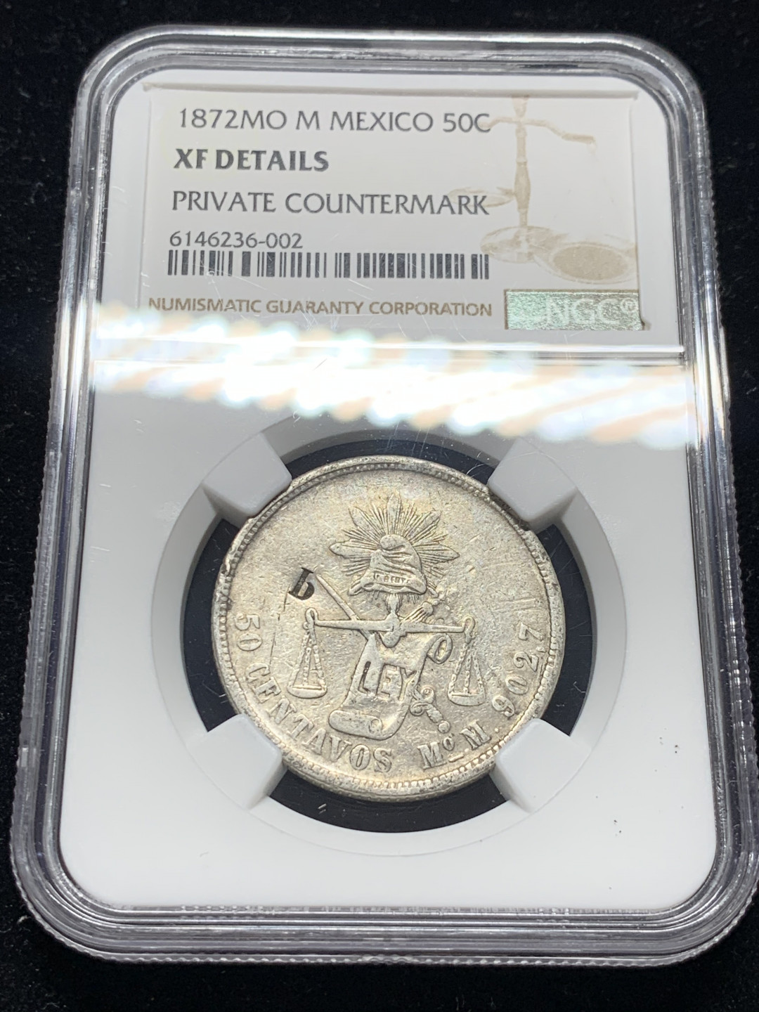 《竞宝斋》钱币微拍-第7场（不限金额顺丰包邮） NGC-XFD  墨西哥天平鹰洋半圆   mo 1872  原味老包浆   稀少品种